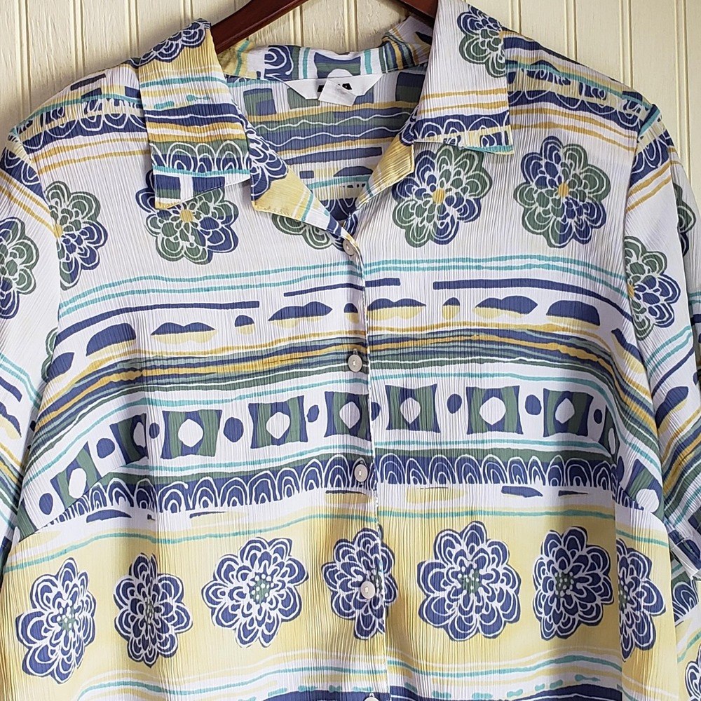 Alia Blouse Womens Plus 20W Multicolor Stripe Collared Button Short Sleeve Top